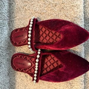 Torrid Burgundy Velvet Mules with Pearl Accents